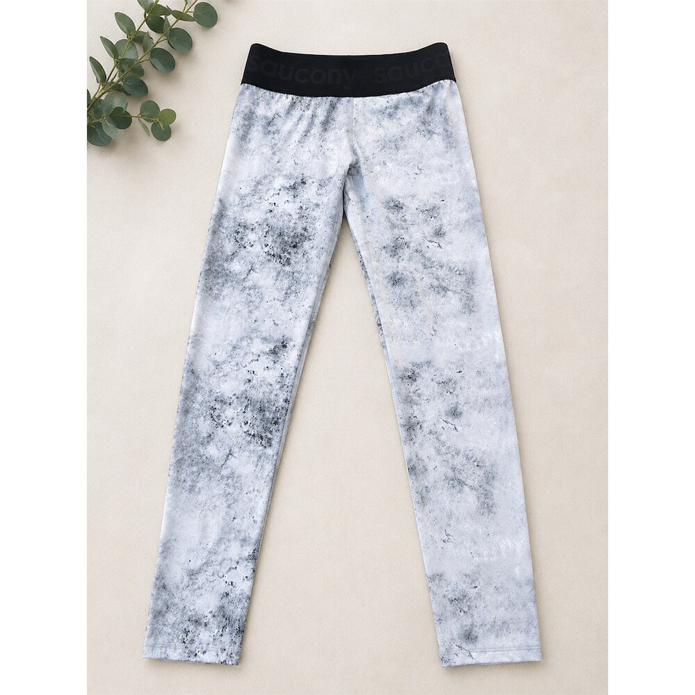 Saucony Leggings Womens Size M Gray White Marble Print Athleisure Ankle